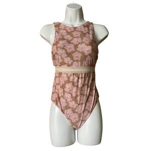 Acacia Swimwear France Elastic Full One Piece Floral Pink and Brown Size Medium